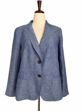 Talbots Woman 14W Blue 100% Linen Blazer Jacket Lightweight Lined Plus Size